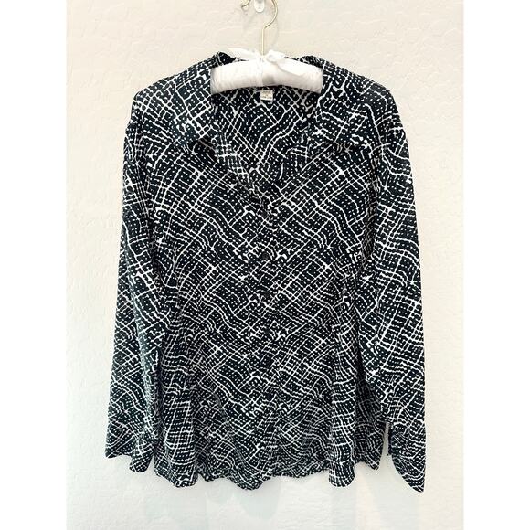COLDWATER CREEK | Plus Size No Iron Black White Geometric Lightweight Blouse |2X - Picture 1 of 7